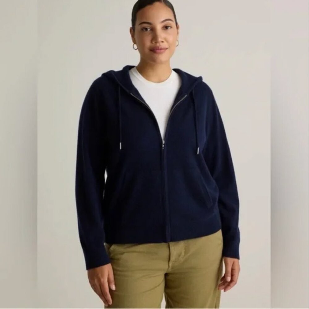 NWT Quince Mongolian Cashmere Full-Zip HoodieTrue Navy Size Medium